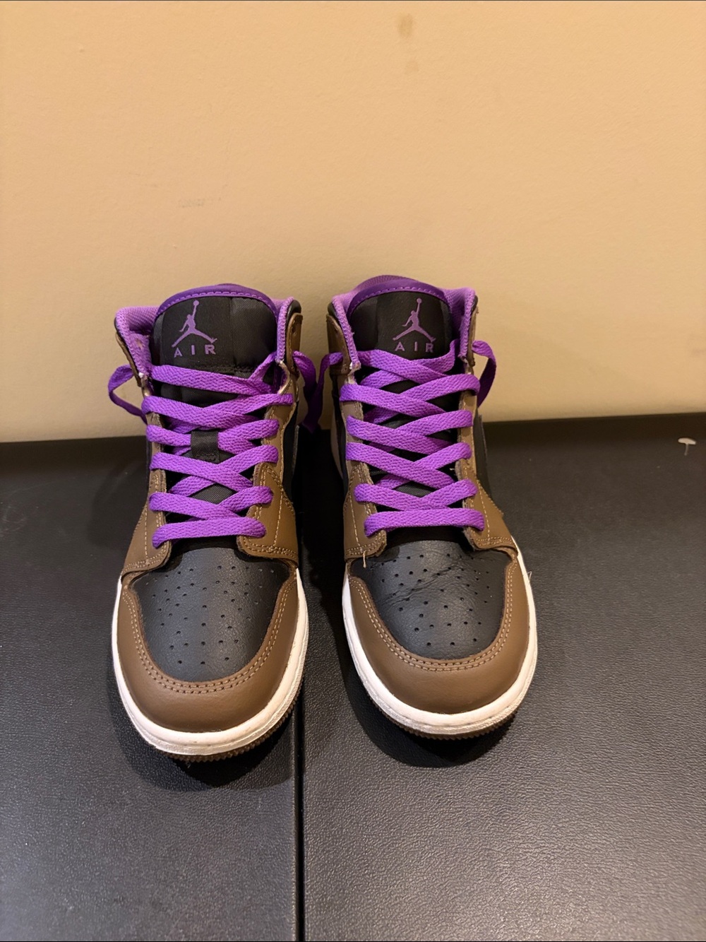 Jordan Kids High-Top Sneakers in Brown, Black & Purple